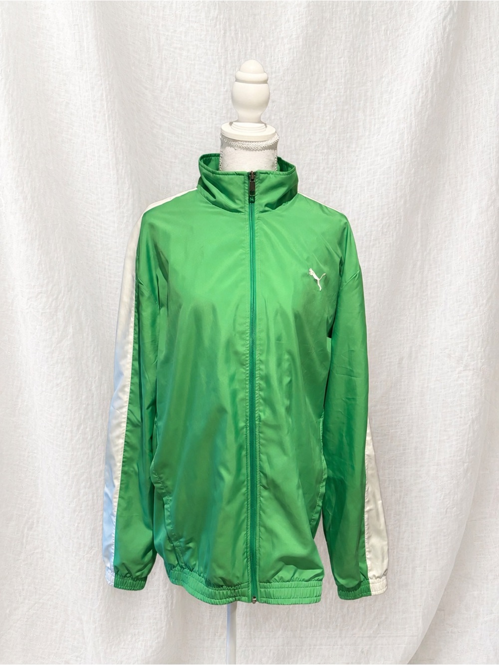 Puma Green Track Jacket with White Sleeve Panels